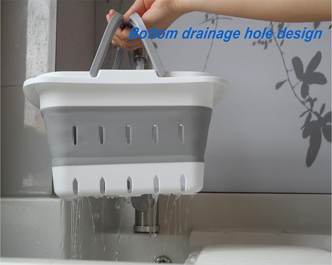 Portable Folding Plastic Bath Caddy with Handle, Perforated, Travel Bathroom Organizer for Bedroom, Bathroom, Shower, Dorm Room, Camping and RV Use (Grey, 2 pack)
