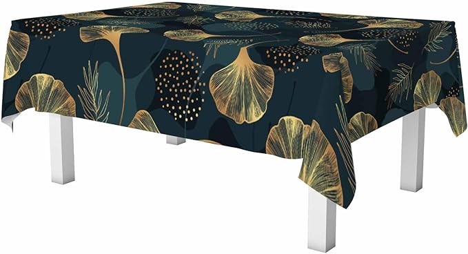 Golden Gingko Leaves Tablecloths for Rectangle Tables Natural Green Foliage Botanical 52x70 Table Cloth for Wedding Party Banquet,Dining Kitchen Table Cover
