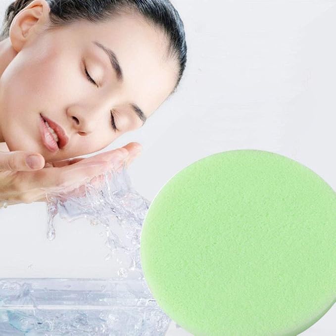 Facial Sponge Compressed,60 Pcs PVA Professional Makeup Removal Wash Round Face Sponges Spa Pads Exfoliating Cleansing for Women,Green