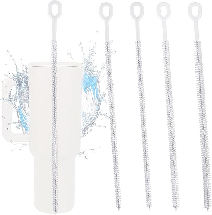 4pcs Straw Cleaner Brushes for Stanley, 8mm/0.31 Inch, 10mm/0.39 Inch, 12mm/0.47 Inch Reusable Extra Long Drinking Water Cup Bottle Straw Cleaning Brush Cleaning Tools Kit Accessories (White)