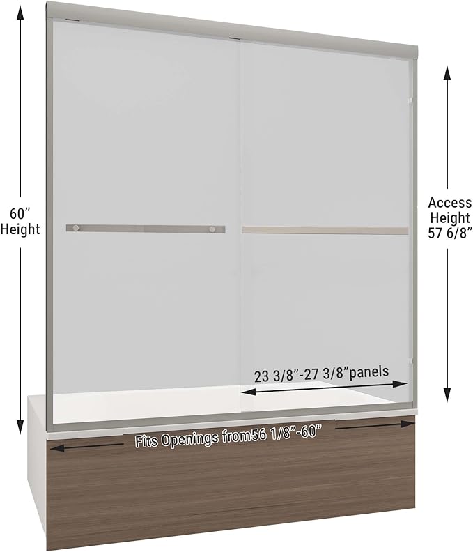 Tub Shower Door 56-60" W x 60" H,Brushed Nickel Bathtub Door with 1/4"(6mm) Tempered Glass,Bathtub Shower Door Easy to Clean