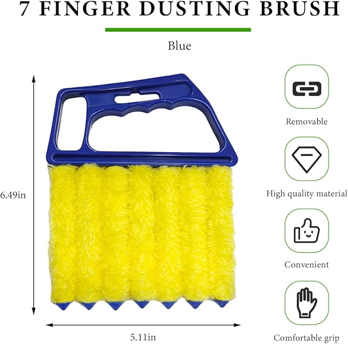 Blind Cleaner Duster Tool, Window Venetian Hand-held 7 Finger Dusting Cleaner Brush, Blinds Cleaning Brush Tool for Window Shutters Air Conditioner, Car Accessories (Blue)