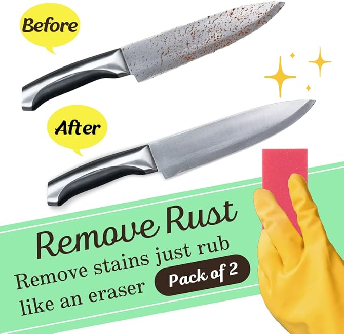 Rust Eraser for Knives Kitchen Stoves Wood Finish and Bicycles Multi Purpouse Cleaning Rubber Eraser Remover Dirt Stains (Extra coarse) Made in Japan, Set of 2