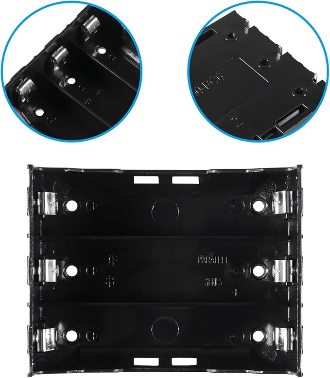 6pcs 18650 Battery Case Holder 3 Slots X 3.7V 18650 Battery Storage Box, in Parallel Black Plastic Batteries Clip Box with Pin for DIY Parallel or Series Circuit PCB Projects