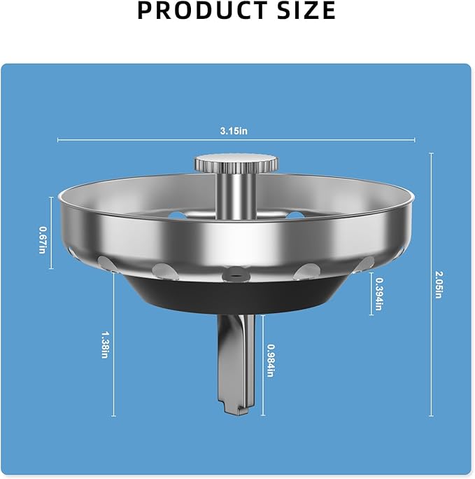 Kitchen Sink Strainer Basket, Stainless Steel, 3-1/2 Inch Drain Stopper Combo with Plastic Knob, Standard Replacement Basket with Perforated Design（2Pack）