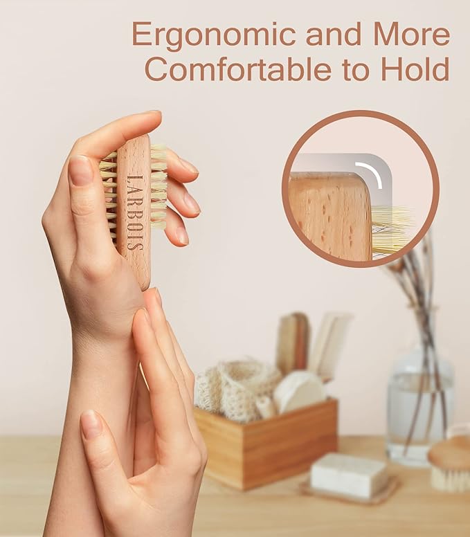 Nail Brush for Cleaning Fingernails, 2Pack Wooden Nail Brushes Fingernail Brush for Cleaning Nail Scrub Brush Two-Sided with Hanging Rope (Beechwood)