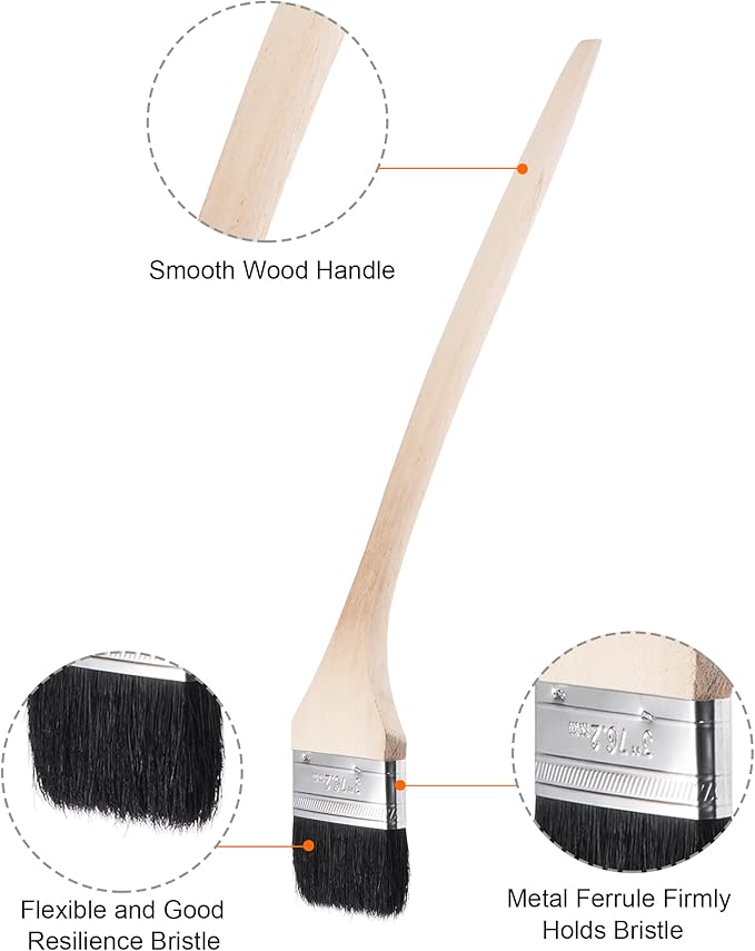 uxcell Bent Radiator Paint Brush 17" Length 3" Width Bristle with Long Wood Handle for Wall Treatment Black