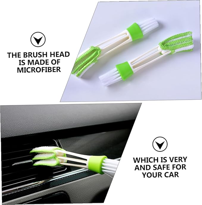 GLEAVI 3pcs Double-Ended Car Air Vent Cleaning Brush Set Green, Air Conditioner Duster for Interior Vents and Dashboard Detailing Tools