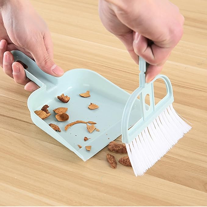 Mini Broom and Dustpan Set Compact Desktop Cleaning Tools with Ergonomic Handle for Household and Small Pet Cleanup