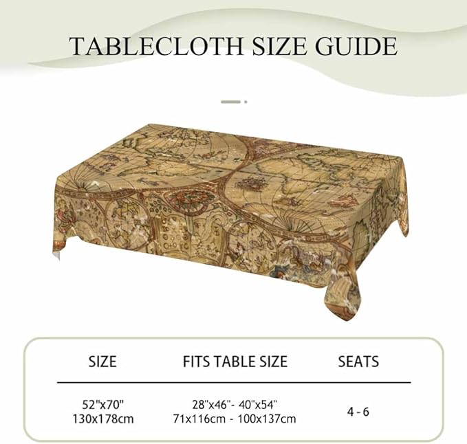 Vintage World Atlas Map Table Cover 52x70 Pirate Adventures Old Transportation Symbols Table Cloth Rectangle Table for Banquet Party Decorative Outdoor Picnic Dining Kitchen Table Cover
