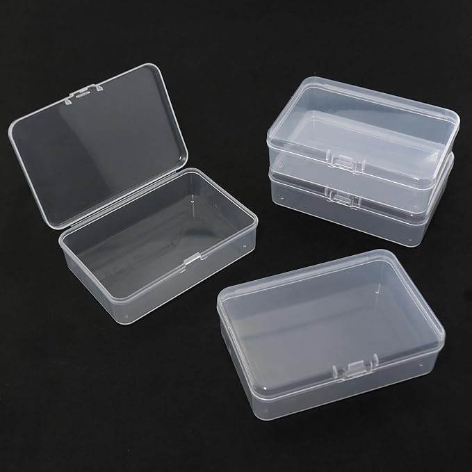4 Pack Clear Rectangular Mini Storage Boxes for Business Cards, Accessories, Crafts, Screws, Bits, Batteries (3.7 * 2.6 * 1 inch)
