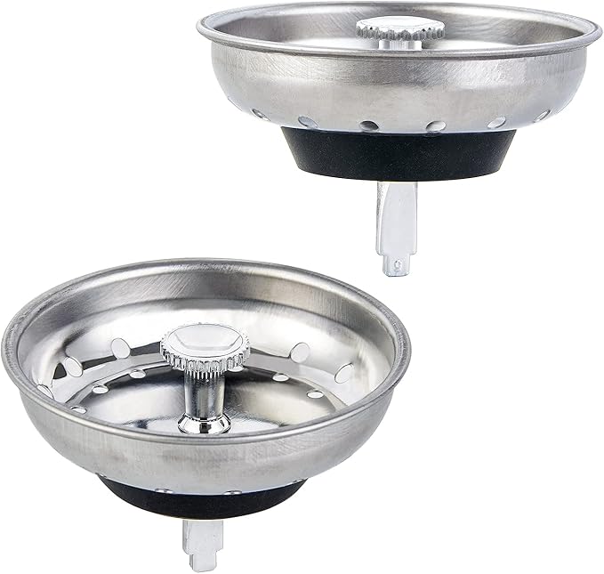 2 PCS Kitchen Sink Strainer and Stopper Combo Basket Replacement for Standard 3-1/2 inch Drain,Stainless Steel Basket with Rubber Stopper Bottom