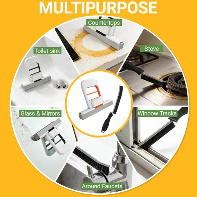 2 Pcs Mini Mop for Small Spaces, Foldable Self-Squeeze Wet and Dry Sponge Mop, Orange Portable Cleaning Small Mop for Desktop, Kitchen Counter, Bathroom Tile, Glass-with 6 Pads ,2 Brushes, and 2Hooks