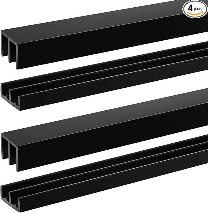 Landical 2 Sets Plastic Sliding Door Track Set for Cabinet Double Rails Panel Kit, 1/4" Thick Panels Glass Door Hardware System Window Track Quick Installation(3ft,Black)