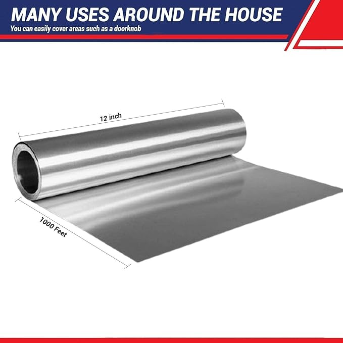 Aluminum Foil Wrap Roll 12 in x 1000 Feet Long Industrial Size and Strength | Commercial Grade & Length Foil Wrap for Food Service Industry and Home Use Strong Silver (12 in x 1000 ft, 1 Pack)