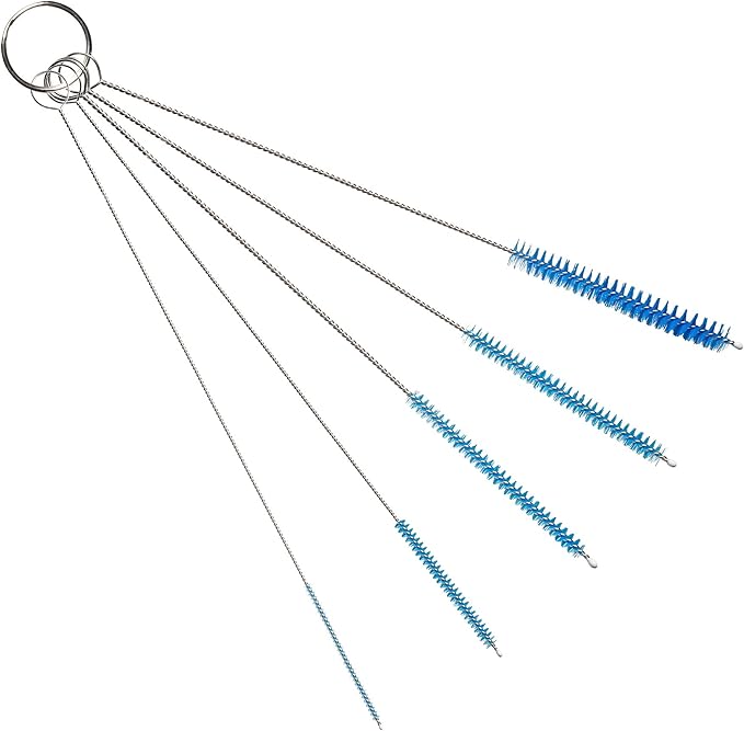 10" Tube Cleaning Brush Set, 5 Pack Small, Extra Long Nylon Straw Brushes with Flexible Handles for Bottles, Cleaning Straws, Pipe Cleaners, Keyboard, Glass, Guns, Detailing and Deep Cleaning, Blue