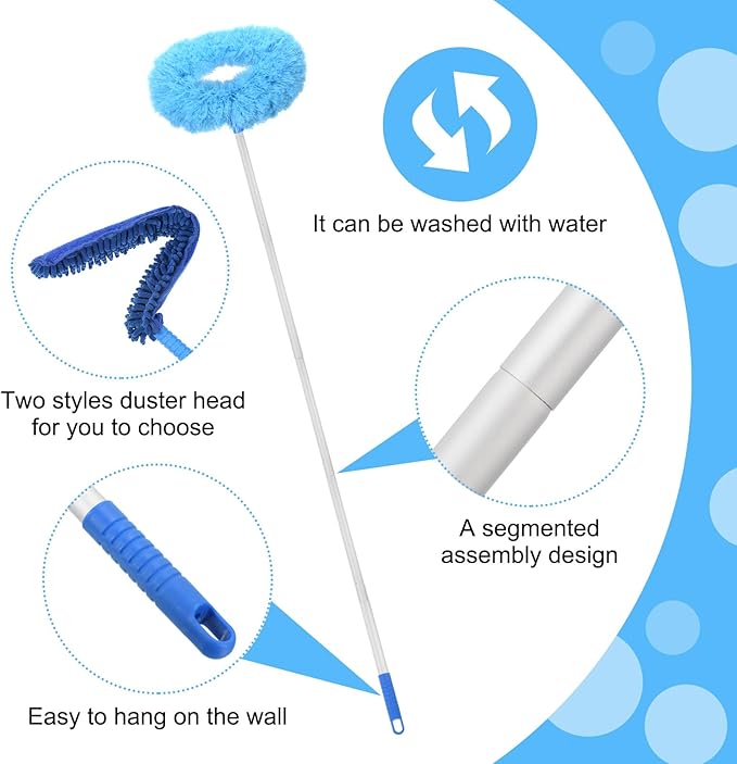 PATIKIL Ceiling Fan Cleaner Duster, 12.9" to 59", 2 in 1 Microfiber Duster Extendable Handle Fan Blade Cleaning Tool Removable Washable for Furniture Blind, Blue