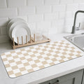 Checkered Dish Drying Mat for Kitchen Counter, Absorbent Non-Slip Coffee Mat, Heat Resistant Mat for Countertops Coffee Bar Decor 17" x 32" Khaki