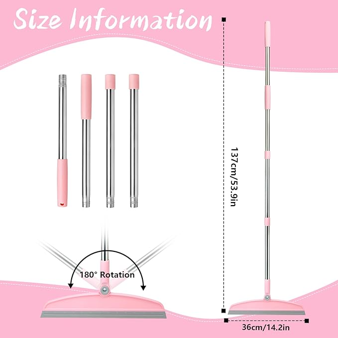 Multifunction Silicone Broom, 54 Inch Adjustable Long Handle Rubber Magic Broom Sweeper for Floor Bathroom Kitchen Shower Pet Hair Glass(Gray Pink)