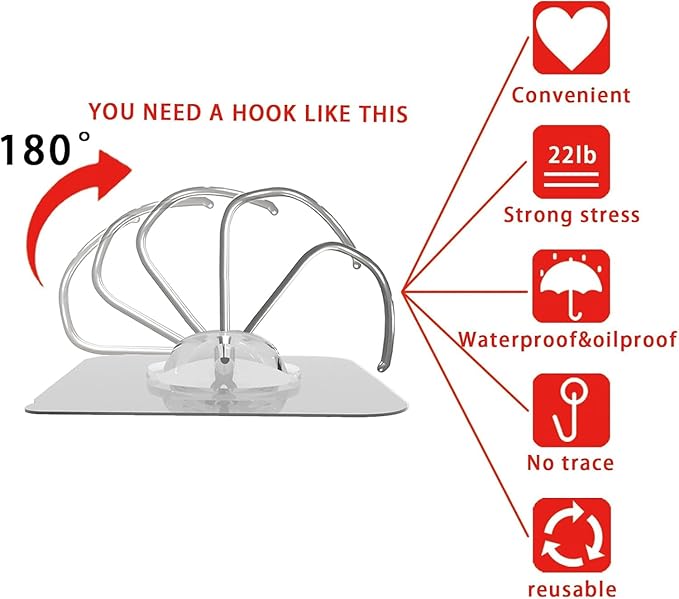 Adhesive Wall Hooks for Hanging Heavy Duty Towel Coat Hooks Waterproof Transparent Hook for Bathroom Shower Kitchen Keys Door Outdoor Home Improvement Utility Hook 20 Pack