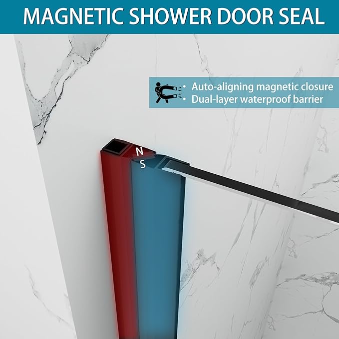 Hinged Shower Door, 32" W x 76" H Single Swing Pivot Framelss Shower Door, 3/8" (10mm) Tempered Glass with Nano Coating, Stainless Handle, Glass Door for Walk-in Shower - Matte Black