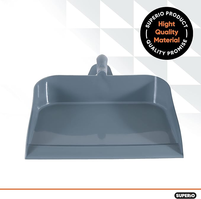 Superio Heavy Duty Plastic Step-on Dustpan with Comfort Grip Handle Grey, Durable, Lightweight Multi Surface Dust Pan Easy Broom Sweeping, 10-inch Wide, 2-Pack