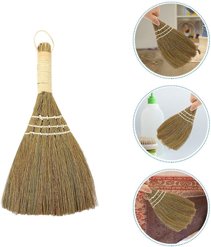 Hemoton Desktop Broom Portable Mini Hand Broom with Ergonomic Handle and Natural Bristles for Tabletop Cleaning Dust Removal in Kitchen and Indoor Use