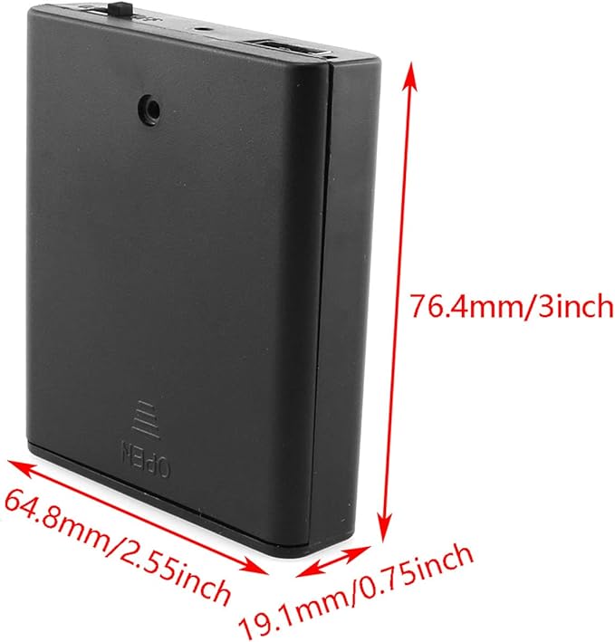 DGZZI 4xAA Battery Box 4 Slots AA Black Battery Storage Cases with Cover ON/Off Switch and USB Female Socket Battery Holder