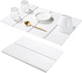Large Stone Dish Drying Mat for Kitchen Counter, Quick Dry Stone Dishes Mats, 23.6"(L)×15.4"(W), Water Absorbing Diatomaceous Earth Drying Pad for Countertop Bottles Utensils Cups, White