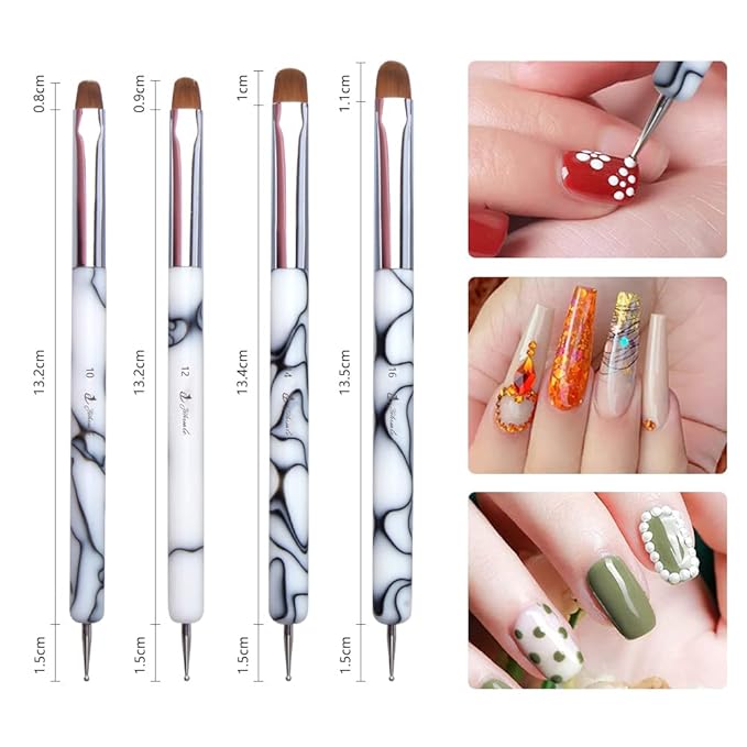 French Nail Brush, YIHUALE 2 Way French Gel Acrylic Nail Art Kolinsky Brush With Dotting Tool for Professional Manicure Cuticle Clean Up Nail Art Design- White And Black (10#, White And Black)