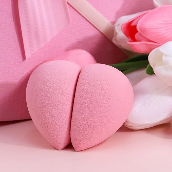 BEAKEY Flat Duo Patented Makeup Sponge Set of 2, Latex Free Pink Beauty Sponge for Foundation and Powder Application, Soft Blending Sponges, Large Flat Design, BeautyTools for Makeup Lovers