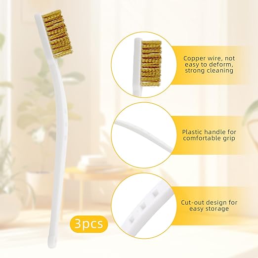 Small Brass Brush 3PCS Brass Wire Brushes for Cleaning, 3D Printer Nozzle Cleaning Brasses Wire Toothbrush Tool, Brasses Brush Handle Hot End Toothbrush for Polishing & Rust Removal