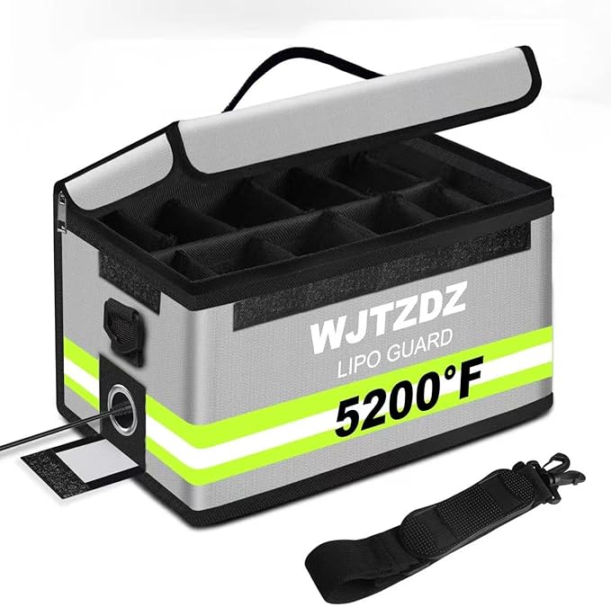 12 Cell Large Capacity Lipo Battery Bag,Fireproof Explosionproof Safe Storage Guard Pouch for Charging with Waterproof Zipper/Reflective Strip/Handle/Shoulder Strap(12.6x6.7x6.7in)