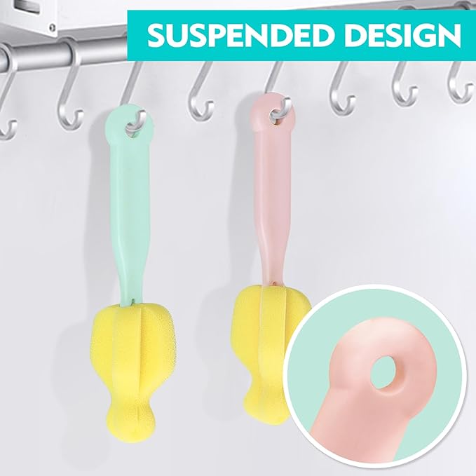 ponge Bottle Brush 6PCS Sponge Nipple Brushes Baby Bottle Nipple Cleaning Brush Long Handle Baby Milk Bottle Brush (6PCS)