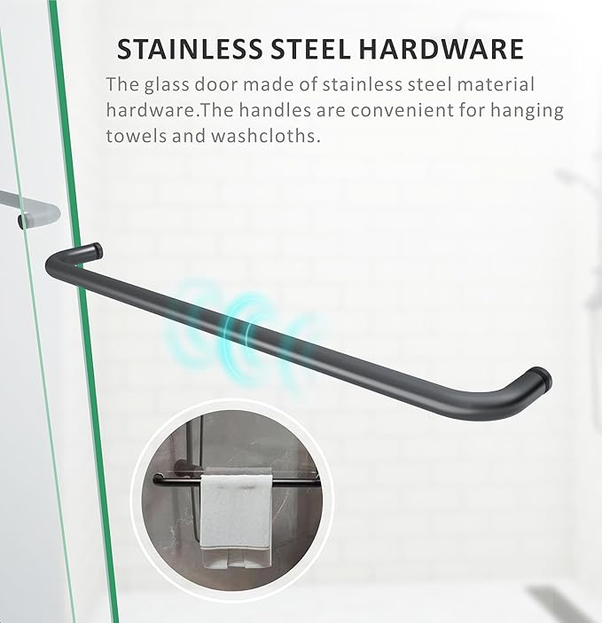 Bathtub Sliding Doors,56-60 inch W x 62 inch Height Shower Doors with 1/4 inch Clear Tempered Glass,Semi-Frameless Bypass Tub Doors with Stainless Steel Matte Black Hanles
