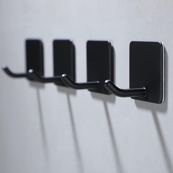 YIGII Adhesive Wall Hooks, Sticky on Hooks No Damage Towel Hooks Heavy Duty Stainless Steel, 8 Pack Matte Black