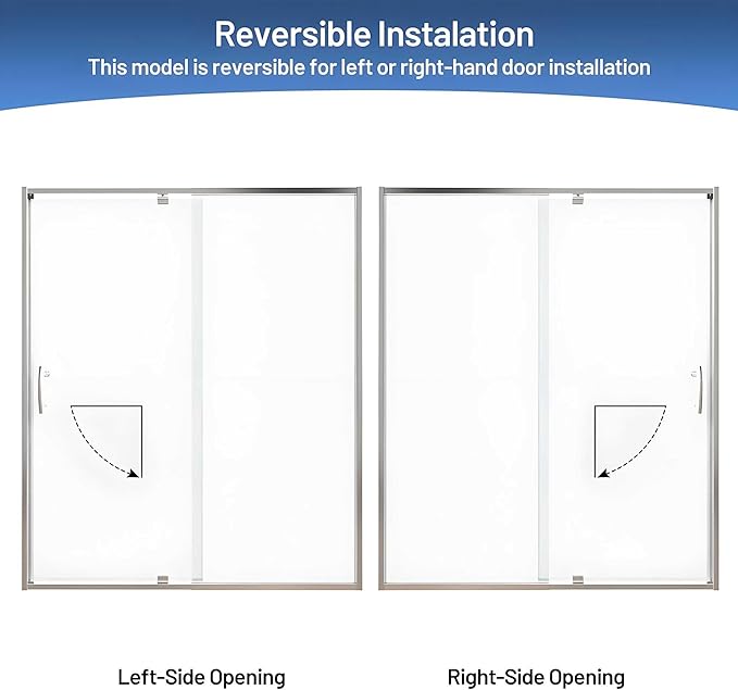 56-60" W x 71" H Pivot Glass Shower Door,1/4"(6mm) Thick Clear SGCC Tempered Shower Glass Door,Chrome Shower Door,Reversible Installation