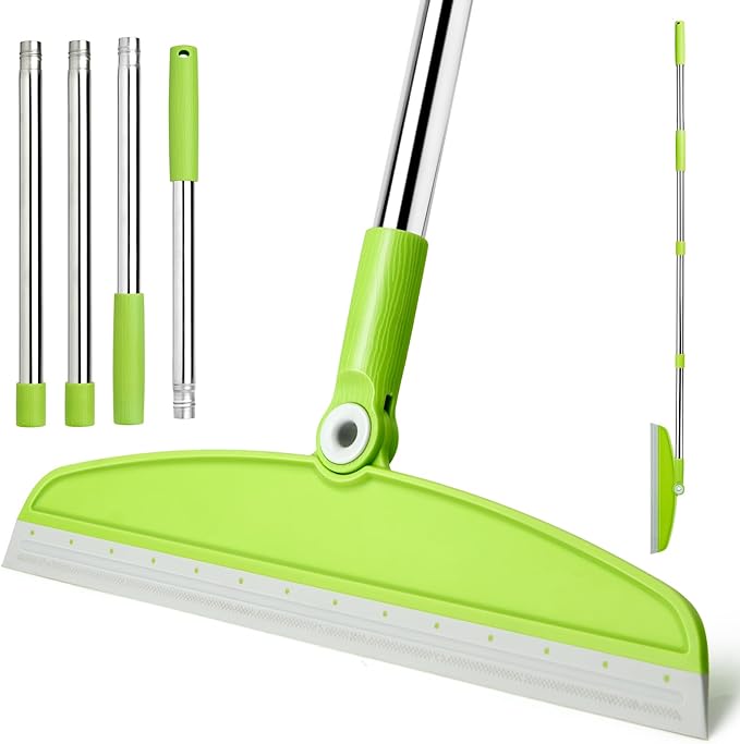 Silicone Air Broom,Multifunction Magic Broom with Long Handle，Adjustable Rubber Squeegee Sweeping Water for Indoor Hardwood Floors,Kitchen,Concrete Floor,Bathroom Tile(Gray Green)