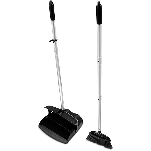 Carlisle FoodService Products Duo-Pan Upright Dust Pan and Broom Set with Adjustable Broom Head for Floor Cleaning, Restaurants, and Janitorial Use, 36 x 11.8 x 41 Inches, Black (Pack of 4)