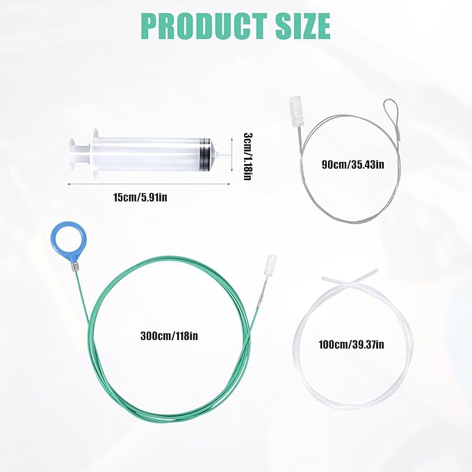 BOXOB 5pcs Sunroof Drain Cleaning Tool, 300cm/118in Flexible Long Pipe Cleaner with Drain Auger Piston & Piston Hose Round Handle Design Tube Cleaner Brush for Auto Car Sunroof Wiper Unclogger