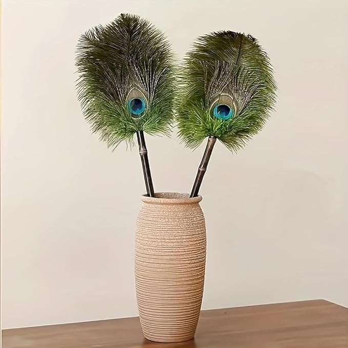 Peacock Feather Duster with Purple Bamboo Handle,Mini Decorative Cleaning Tool for Delicate Surfaces, Antiques, Party Props & Small Spaces Reusable, Lightweight & Aesthetic Gift