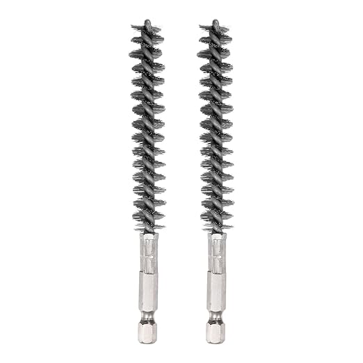 HARFINGTON 2pcs Stainless Steel Bore Brush 12mm Dia Cleaning Wire Brush with Handle 1/4 Inch Hex Shank for Tubes, Ports, Bearings