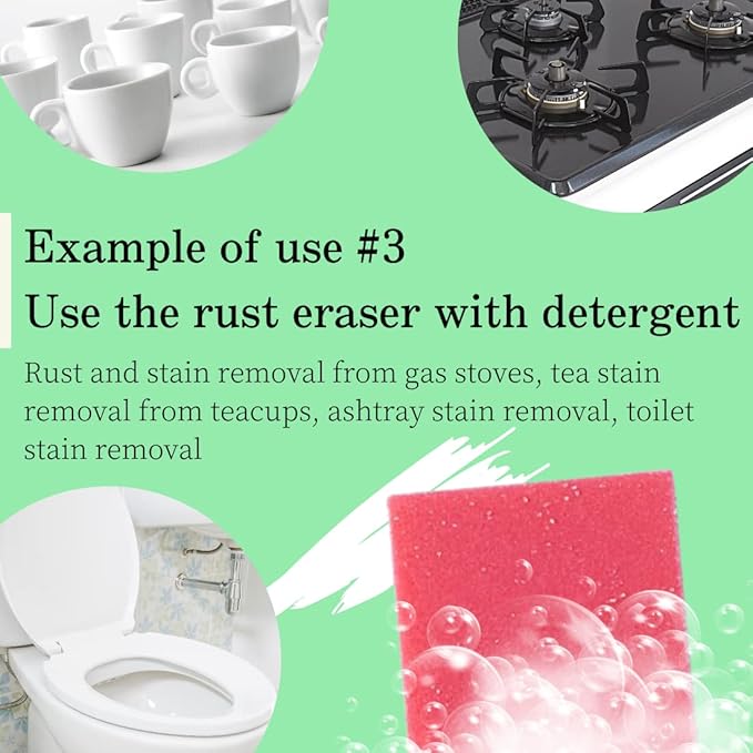Rust Eraser for Knives Kitchen Stoves Wood Finish and Bicycles Multi Purpouse Cleaning Rubber Eraser Remover Dirt Stains (Extra coarse) Made in Japan, Set of 2