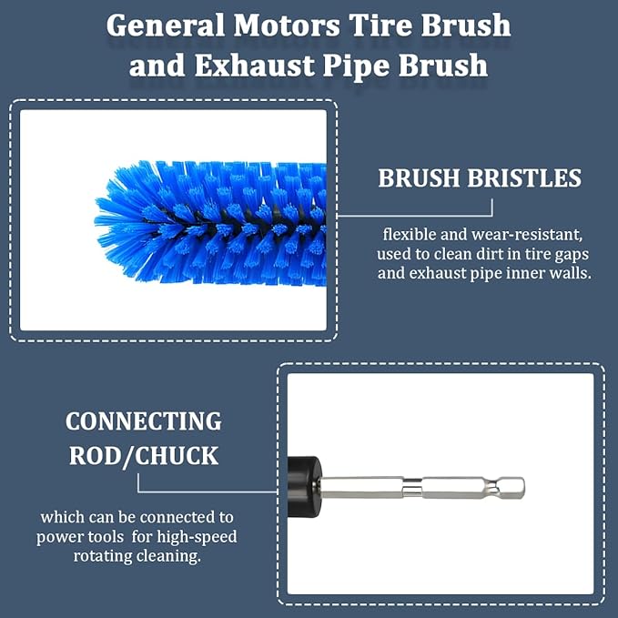 Drill Brush for Car Wheel, Soft No Scratches Vehicle Rim Cleaning Brush for Wheel Rim Engine, Highly Density Automotive Tire Drill Cleaner Tool, Universal for Most Vehicles (Blue)