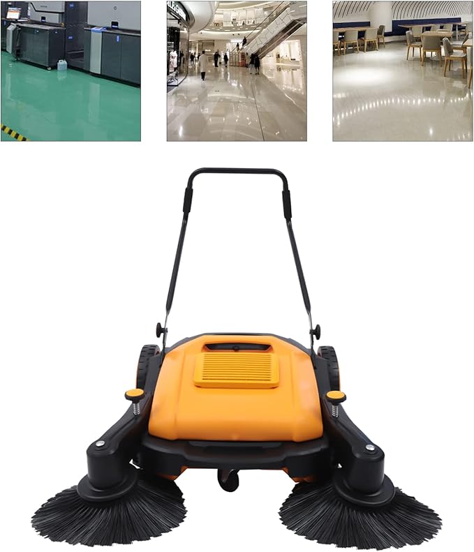 Walk-Behind Hand Push Floor Sweeper, 41” Commercial 55L Large Capacity Manual Sweeper 39611 ft²/H Heavy Duty Indoor & Outdoor Sweeping Device for Warehouse or Garages, Non-Electric