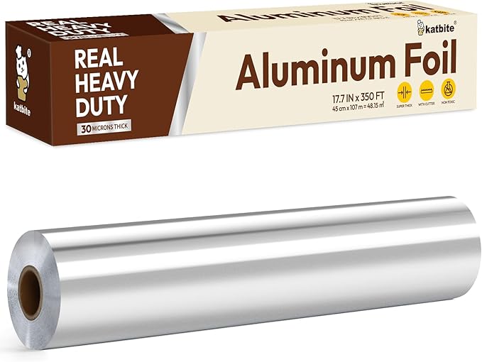 Katbite Aluminum Foil Heavy Duty 17.7 Inch Wide, 30 Micron Thick Strong Heavy Duty Foil Aluminum Roll Wrap for Commercial Catering, Grilling, Roasting, Baking, Home Cooking, 17.7"x525s.f