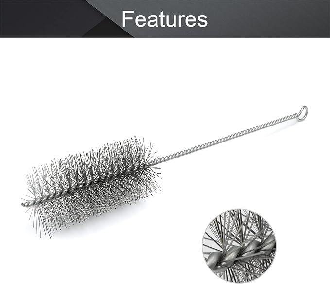 Utoolmart Steel Wire Tube Brush, Stainless Steel Spiral Power Bottle Cleaning Brush Long-Handle Bristle Pipe Cleaning Tool, 2.0-inch Diameter 12-inch Length, 2pcs