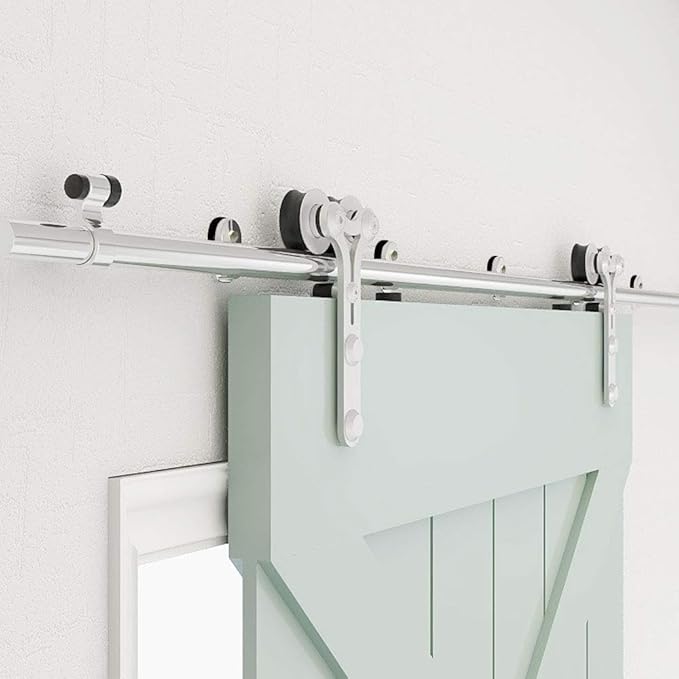 TSMST 7.5FT Sliding Barn Door Hardware Kit, Stainless Steel Heavy Duty Sturdy Barn Door Track for Single Wood Door, Slide Smoothly Quietly (Y Style)