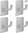 Adhesive Hooks for Bathrooms, 4 Piece Towel Hooks for Hanging Hat Robe Coat, Stick on Hooks for Kitchens, Strong Self-Adhesive No Damage Waterproof Stainless Steel Sticky Hook (Silvery)