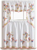 GOHD - 3pcs Kitchen Curtain/Cafe Curtain Set, Air-Brushed by Hand of Flying Butterfly Design (Swag & 36" Tiers Set)